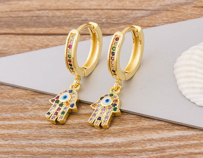 Charm Rainbow Copper Zircon Drop Earrings Fashion Palm Shape Pendant Earrings Crystal Jewelry Best New Year Gifts For Women - Floq & Raman