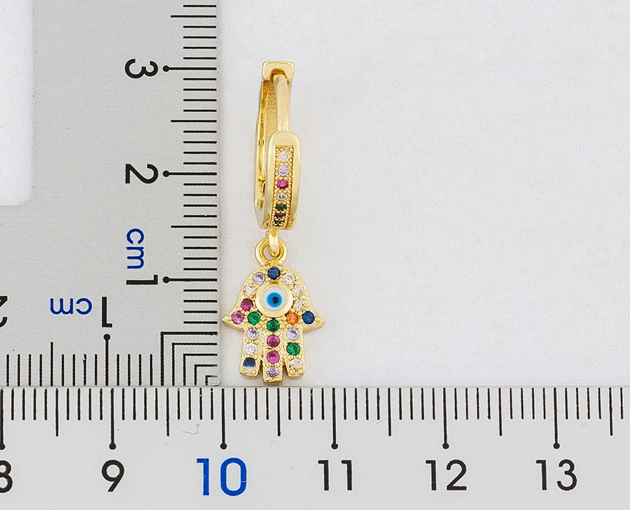 Charm Rainbow Copper Zircon Drop Earrings Fashion Palm Shape Pendant Earrings Crystal Jewelry Best New Year Gifts For Women - Floq & Raman