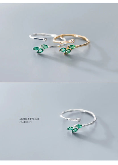 Adjustable Green Crystal Leaf Ring for Women – 925 Sterling Silver Plant-Inspired Fine Jewelry by Modian - Floq & Raman