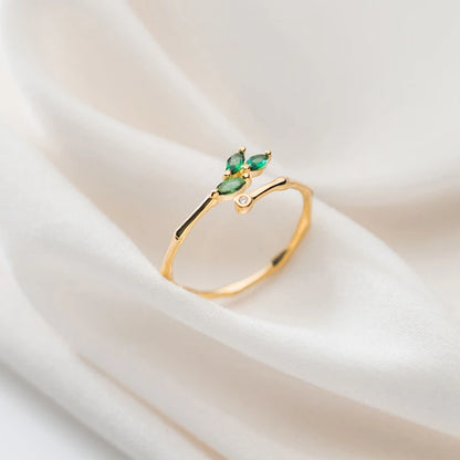 Adjustable Green Crystal Leaf Ring for Women – 925 Sterling Silver Plant-Inspired Fine Jewelry by Modian - Floq & Raman