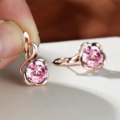 Mystic Rainbow Zircon Flower Earrings Multicolor Crystal Round Stone Hoop Earrings Rose Gold Color Engagement Earrings For Women - Floq & Raman