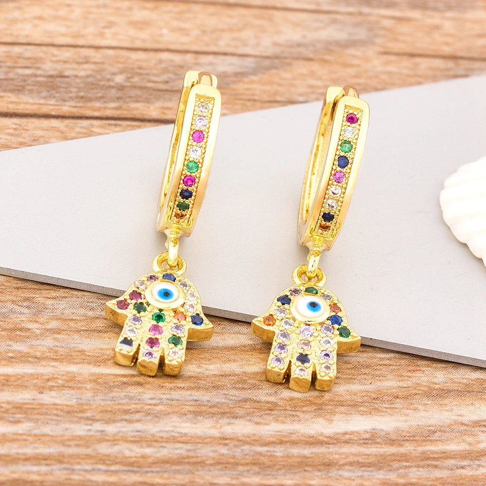 Charm Rainbow Copper Zircon Drop Earrings Fashion Palm Shape Pendant Earrings Crystal Jewelry Best New Year Gifts For Women - Floq & Raman