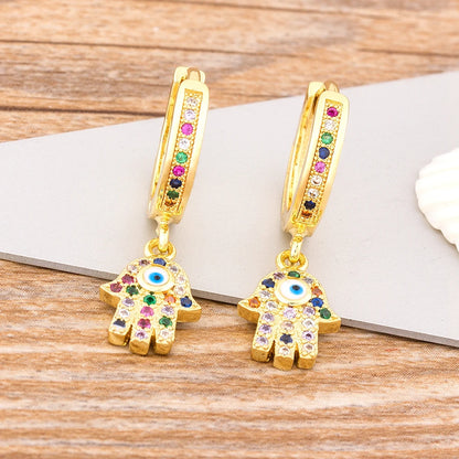 Charm Rainbow Copper Zircon Drop Earrings Fashion Palm Shape Pendant Earrings Crystal Jewelry Best New Year Gifts For Women - Floq & Raman