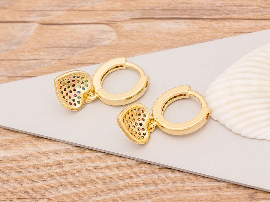 New Fashion Classic Heart Cross Eyes Shape Gold Color Drop Earrings Multi-color Copper CZ Stones Jewelry Gift For Women Girls - Floq & Raman