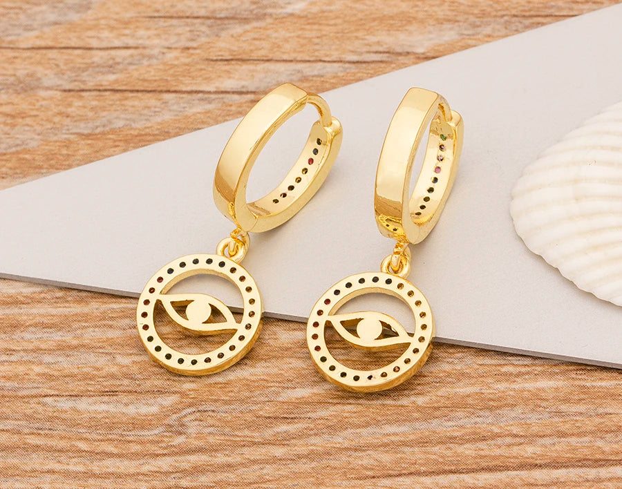 New Fashion Classic Heart Cross Eyes Shape Gold Color Drop Earrings Multi-color Copper CZ Stones Jewelry Gift For Women Girls - Floq & Raman