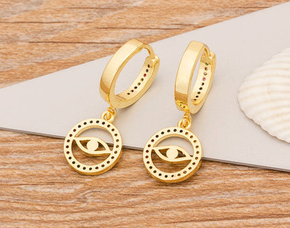 New Fashion Classic Heart Cross Eyes Shape Gold Color Drop Earrings Multi-color Copper CZ Stones Jewelry Gift For Women Girls - Floq & Raman