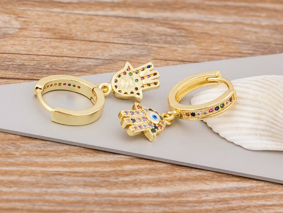 Charm Rainbow Copper Zircon Drop Earrings Fashion Palm Shape Pendant Earrings Crystal Jewelry Best New Year Gifts For Women - Floq & Raman