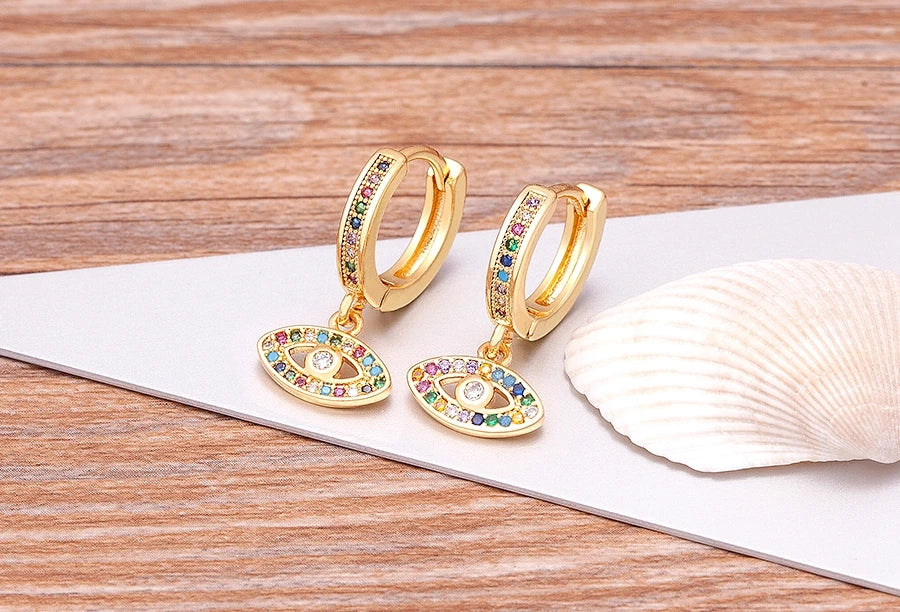 New Luxury Fashion Rhinestone 14 Styles Turkish Evil Eye Drop Earrings Elegant Blue Zircon Pendant Lucky Party Birthday Jewelry - Floq & Raman