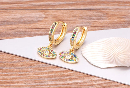 New Luxury Fashion Rhinestone 14 Styles Turkish Evil Eye Drop Earrings Elegant Blue Zircon Pendant Lucky Party Birthday Jewelry - Floq & Raman