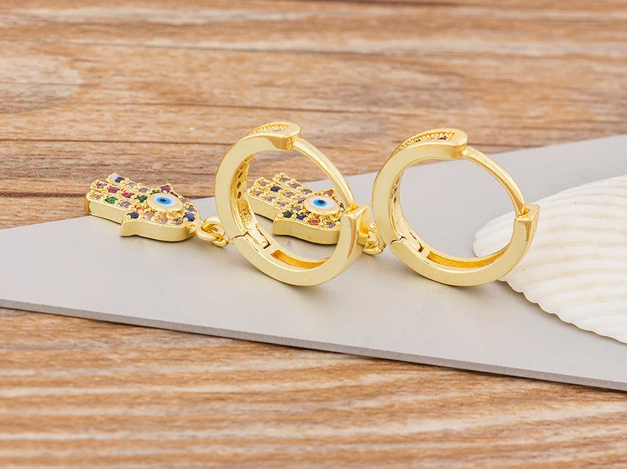 Charm Rainbow Copper Zircon Drop Earrings Fashion Palm Shape Pendant Earrings Crystal Jewelry Best New Year Gifts For Women - Floq & Raman