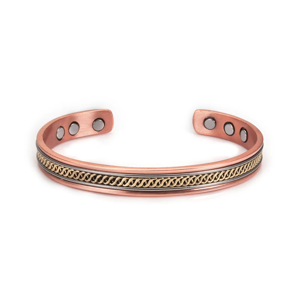 Twisted Pure Copper Magnetic Bracelet – Adjustable Cuff Bangle for Men & Women | Arthritis Pain Relief, Health & Energy Benefits - Floq & Raman