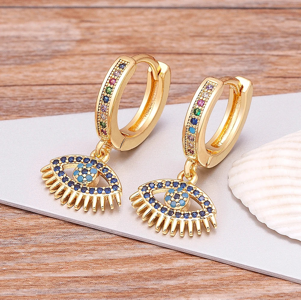 New Luxury Fashion Rhinestone 14 Styles Turkish Evil Eye Drop Earrings Elegant Blue Zircon Pendant Lucky Party Birthday Jewelry - Floq & Raman