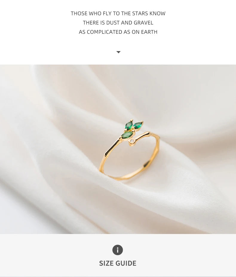 Adjustable Green Crystal Leaf Ring for Women – 925 Sterling Silver Plant-Inspired Fine Jewelry by Modian - Floq & Raman