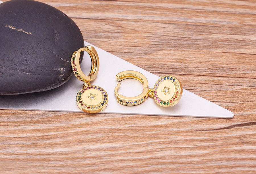 Trendy Bohemian Zircon Hollow Blue Evil Eye Hoop Earrings for Women Cute Unique Gold Color Crystal Drop Earrings Party Jewelry - Floq & Raman