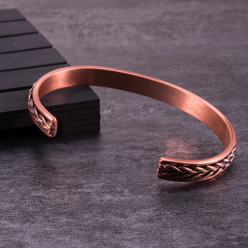 Twisted Pure Copper Magnetic Bracelet – Adjustable Cuff Bangle for Men & Women | Arthritis Pain Relief, Health & Energy Benefits - Floq & Raman
