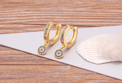 Trendy Bohemian Zircon Hollow Blue Evil Eye Hoop Earrings for Women Cute Unique Gold Color Crystal Drop Earrings Party Jewelry - Floq & Raman