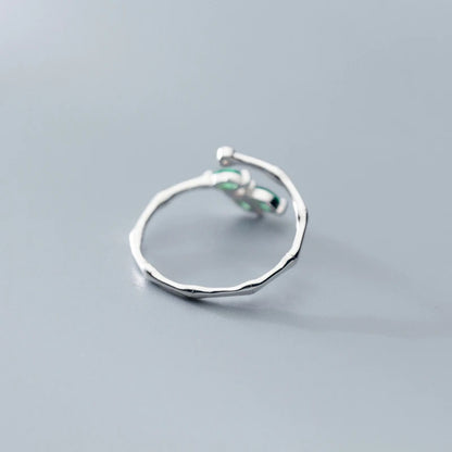 Adjustable Green Crystal Leaf Ring for Women – 925 Sterling Silver Plant-Inspired Fine Jewelry by Modian - Floq & Raman