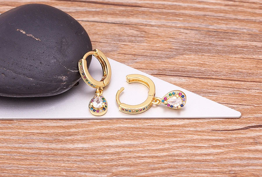 Trendy Bohemian Zircon Hollow Blue Evil Eye Hoop Earrings for Women Cute Unique Gold Color Crystal Drop Earrings Party Jewelry - Floq & Raman