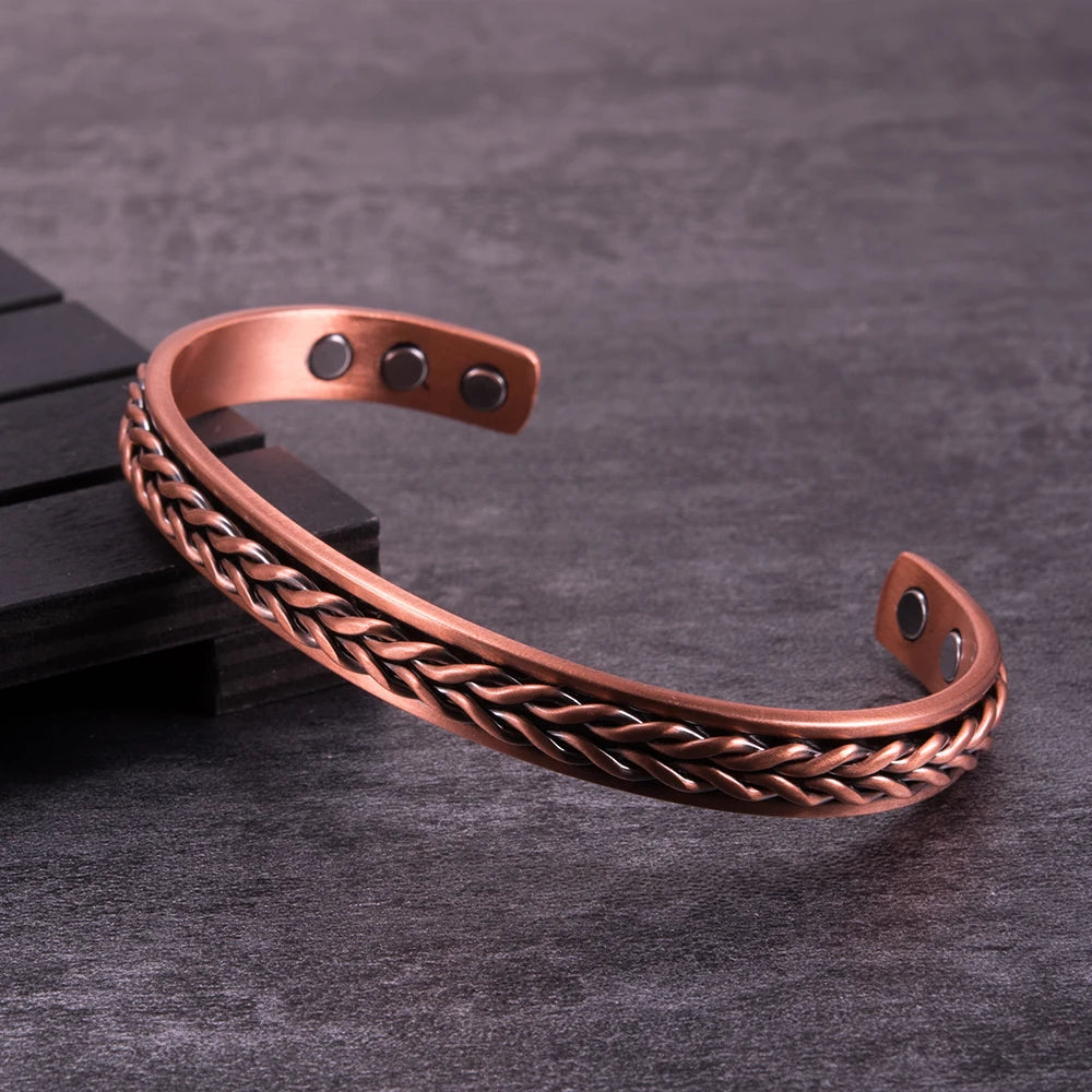 Twisted Pure Copper Magnetic Bracelet – Adjustable Cuff Bangle for Men & Women | Arthritis Pain Relief, Health & Energy Benefits - Floq & Raman