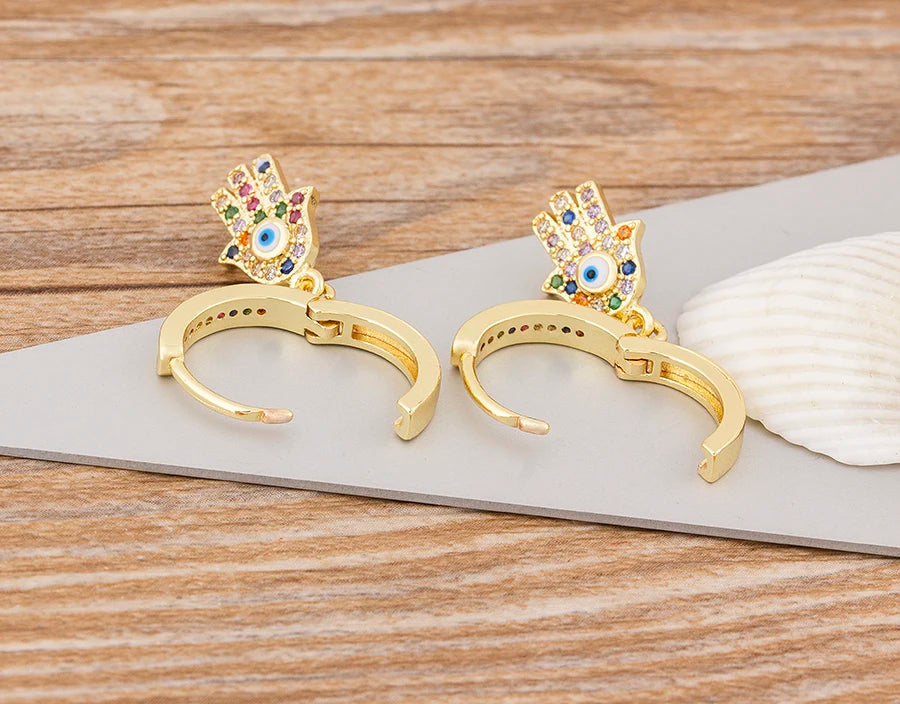 Charm Rainbow Copper Zircon Drop Earrings Fashion Palm Shape Pendant Earrings Crystal Jewelry Best New Year Gifts For Women - Floq & Raman