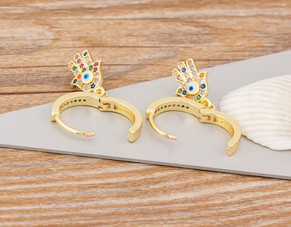 Charm Rainbow Copper Zircon Drop Earrings Fashion Palm Shape Pendant Earrings Crystal Jewelry Best New Year Gifts For Women - Floq & Raman