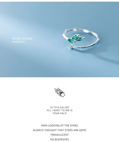 Adjustable Green Crystal Leaf Ring for Women – 925 Sterling Silver Plant-Inspired Fine Jewelry by Modian - Floq & Raman