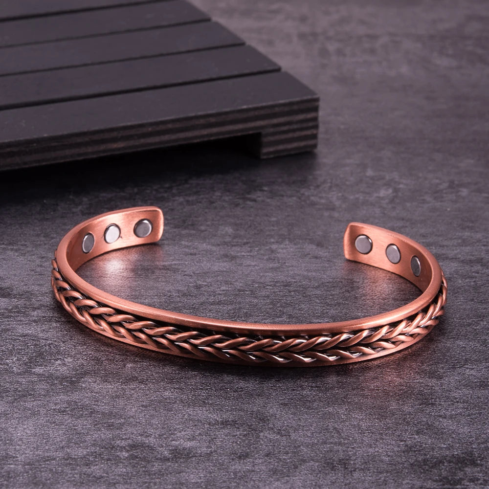 Twisted Pure Copper Magnetic Bracelet – Adjustable Cuff Bangle for Men & Women | Arthritis Pain Relief, Health & Energy Benefits - Floq & Raman