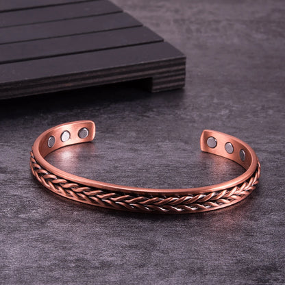 Twisted Pure Copper Magnetic Bracelet – Adjustable Cuff Bangle for Men & Women | Arthritis Pain Relief, Health & Energy Benefits - Floq & Raman