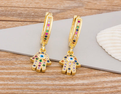 Charm Rainbow Copper Zircon Drop Earrings Fashion Palm Shape Pendant Earrings Crystal Jewelry Best New Year Gifts For Women - Floq & Raman