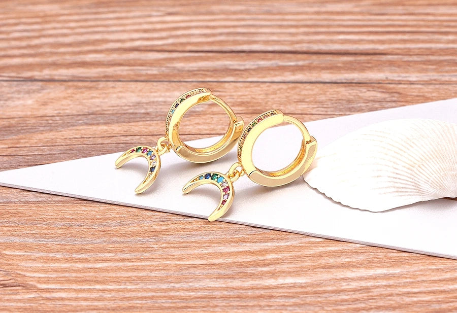 Trendy Bohemian Zircon Hollow Blue Evil Eye Hoop Earrings for Women Cute Unique Gold Color Crystal Drop Earrings Party Jewelry - Floq & Raman