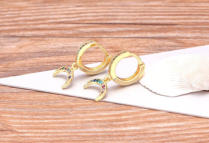 Trendy Bohemian Zircon Hollow Blue Evil Eye Hoop Earrings for Women Cute Unique Gold Color Crystal Drop Earrings Party Jewelry - Floq & Raman