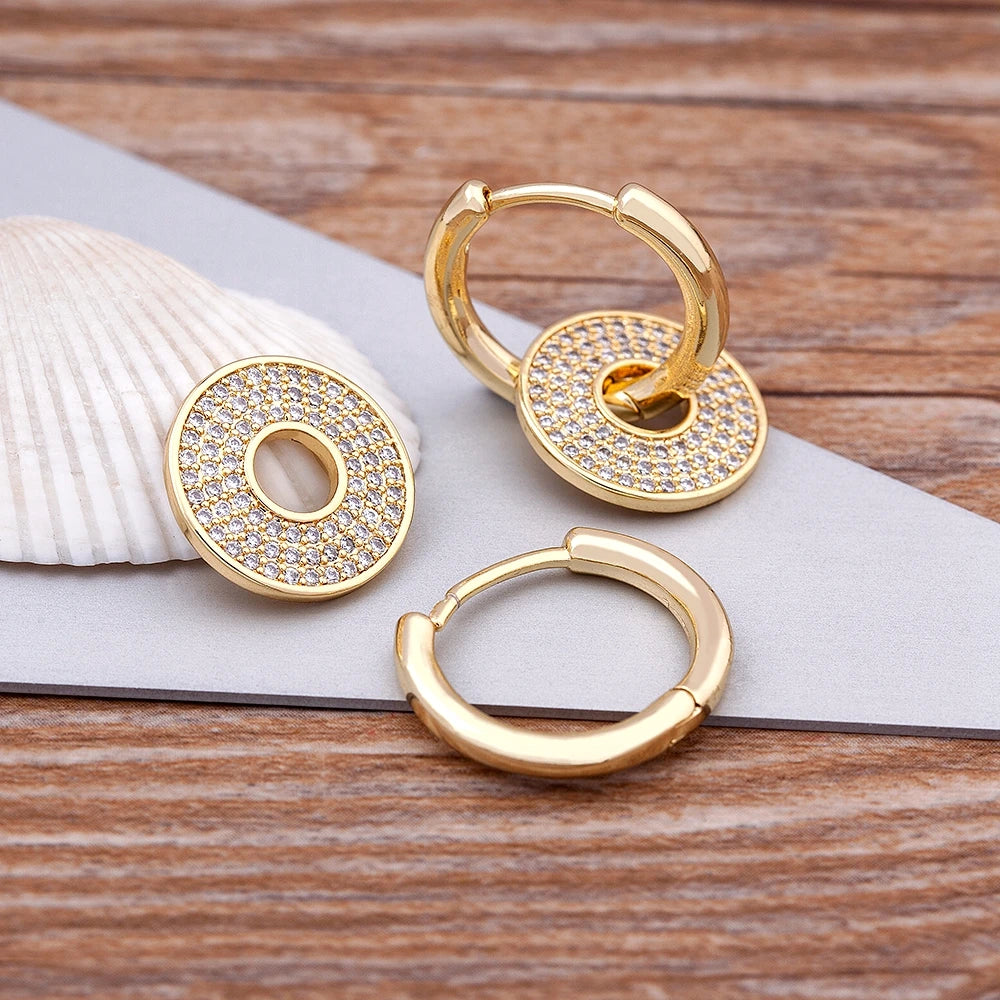 Classic Copper Zircon Ear Buckle for Women Trendy Gold Color Small Large Circle Hoop Earrings Punk Hip Hop Jewelry Accessories - Floq & Raman
