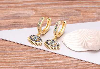 New Luxury Fashion Rhinestone 14 Styles Turkish Evil Eye Drop Earrings Elegant Blue Zircon Pendant Lucky Party Birthday Jewelry - Floq & Raman