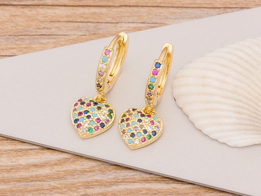New Fashion Classic Heart Cross Eyes Shape Gold Color Drop Earrings Multi-color Copper CZ Stones Jewelry Gift For Women Girls - Floq & Raman