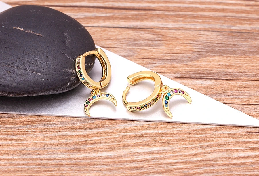 Trendy Bohemian Zircon Hollow Blue Evil Eye Hoop Earrings for Women Cute Unique Gold Color Crystal Drop Earrings Party Jewelry - Floq & Raman