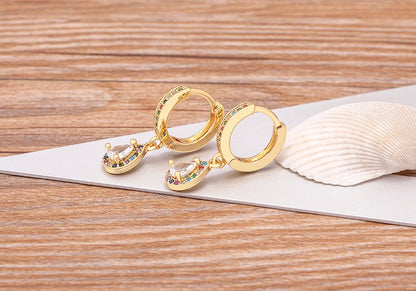 Trendy Bohemian Zircon Hollow Blue Evil Eye Hoop Earrings for Women Cute Unique Gold Color Crystal Drop Earrings Party Jewelry - Floq & Raman