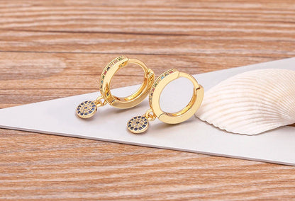 Trendy Bohemian Zircon Hollow Blue Evil Eye Hoop Earrings for Women Cute Unique Gold Color Crystal Drop Earrings Party Jewelry - Floq & Raman