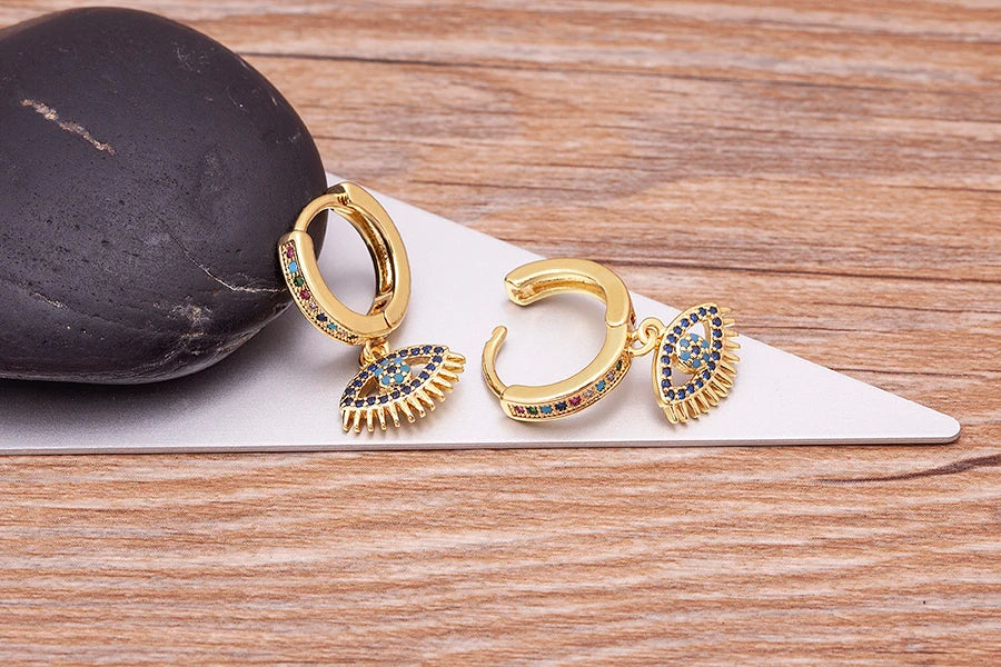 New Luxury Fashion Rhinestone 14 Styles Turkish Evil Eye Drop Earrings Elegant Blue Zircon Pendant Lucky Party Birthday Jewelry - Floq & Raman