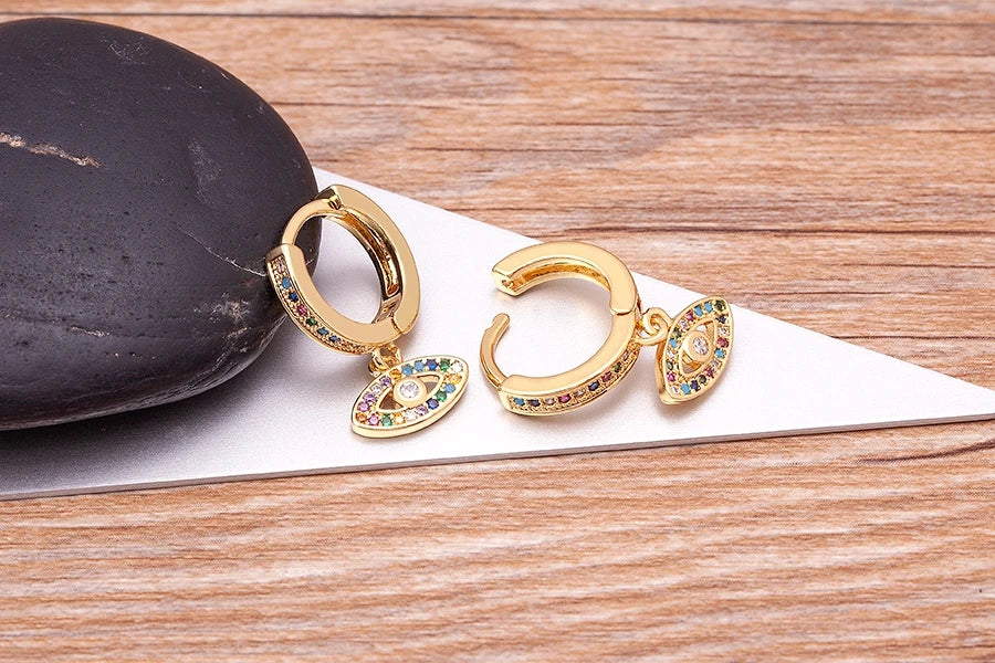 Trendy Bohemian Zircon Hollow Blue Evil Eye Hoop Earrings for Women Cute Unique Gold Color Crystal Drop Earrings Party Jewelry - Floq & Raman