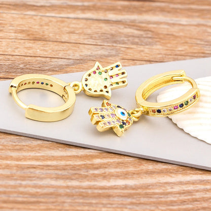 Charm Rainbow Copper Zircon Drop Earrings Fashion Palm Shape Pendant Earrings Crystal Jewelry Best New Year Gifts For Women - Floq & Raman