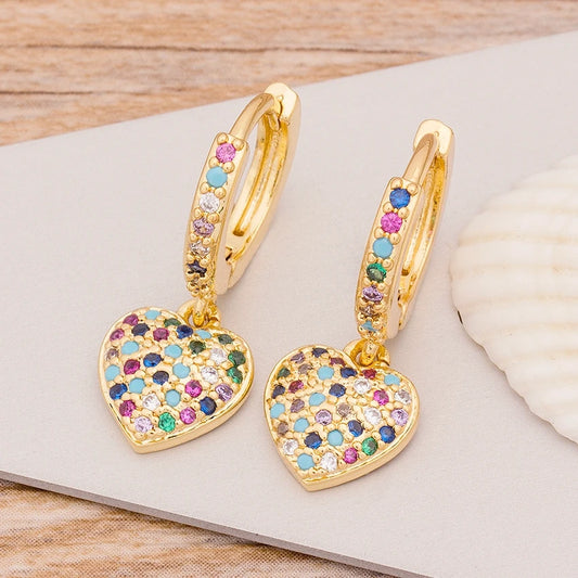 New Fashion Classic Heart Cross Eyes Shape Gold Color Drop Earrings Multi-color Copper CZ Stones Jewelry Gift For Women Girls - Floq & Raman