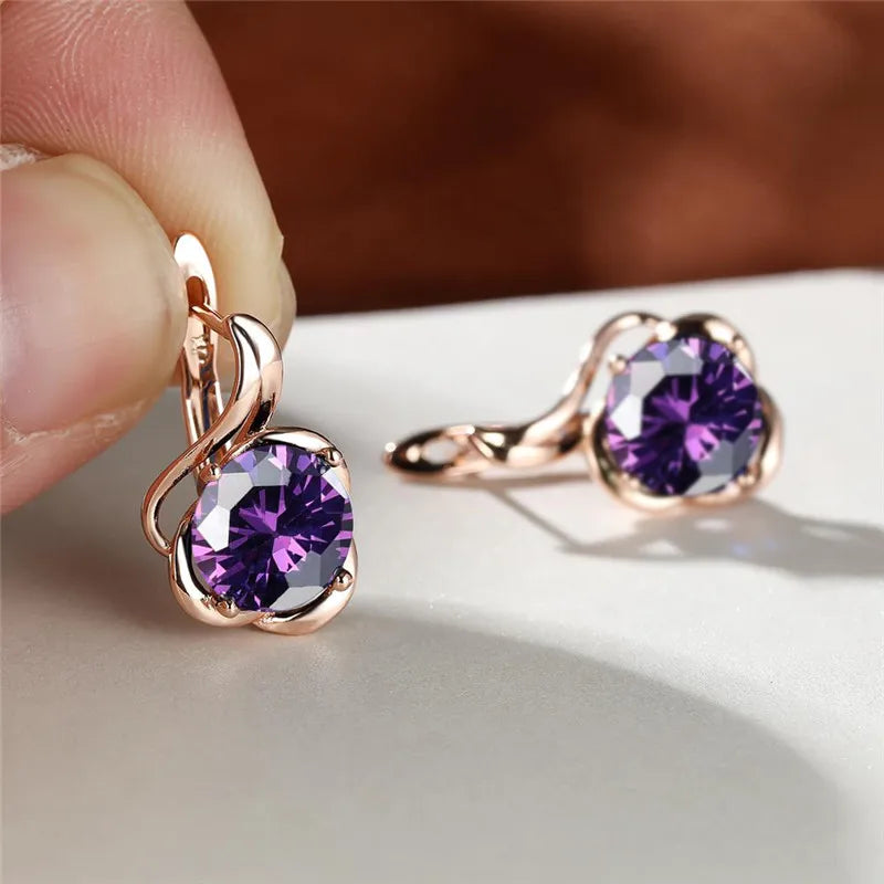 Mystic Rainbow Zircon Flower Earrings Multicolor Crystal Round Stone Hoop Earrings Rose Gold Color Engagement Earrings For Women - Floq & Raman