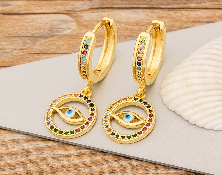 New Fashion Classic Heart Cross Eyes Shape Gold Color Drop Earrings Multi-color Copper CZ Stones Jewelry Gift For Women Girls - Floq & Raman