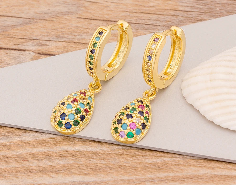 New Fashion Classic Heart Cross Eyes Shape Gold Color Drop Earrings Multi-color Copper CZ Stones Jewelry Gift For Women Girls - Floq & Raman