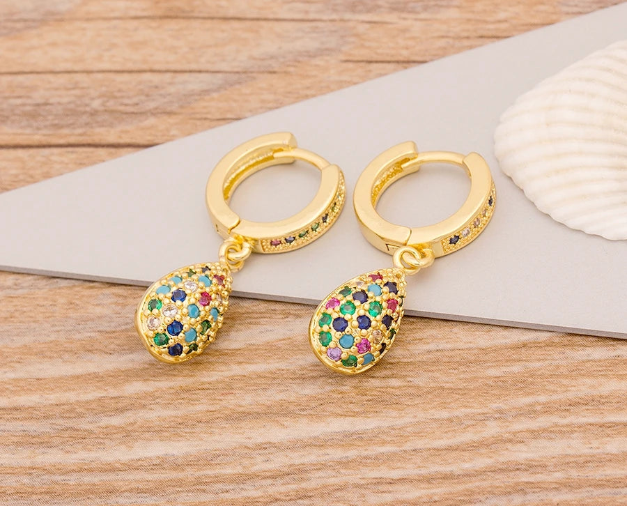 New Fashion Classic Heart Cross Eyes Shape Gold Color Drop Earrings Multi-color Copper CZ Stones Jewelry Gift For Women Girls - Floq & Raman