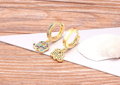 Trendy Bohemian Zircon Hollow Blue Evil Eye Hoop Earrings for Women Cute Unique Gold Color Crystal Drop Earrings Party Jewelry - Floq & Raman