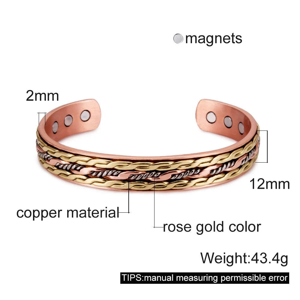 Twisted Pure Copper Magnetic Bracelet – Adjustable Cuff Bangle for Men & Women | Arthritis Pain Relief, Health & Energy Benefits - Floq & Raman