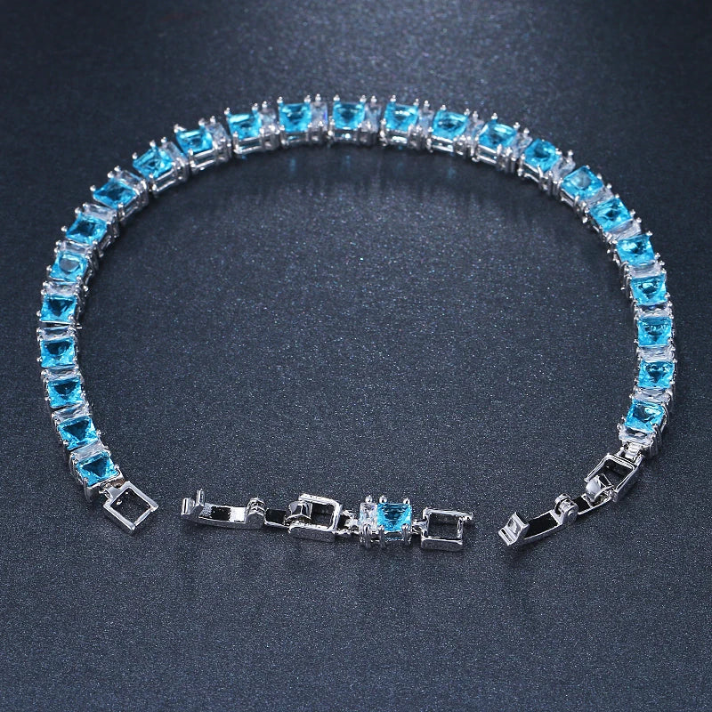 New CZ Cubic Zirconia Light Blue Neat Tennis Bracelet For Women New Year's Gifts Fashion Jewelry Bracciali - Floq & Raman