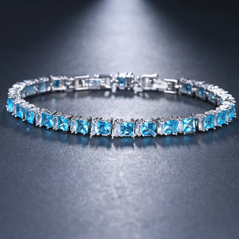 New CZ Cubic Zirconia Light Blue Neat Tennis Bracelet For Women New Year's Gifts Fashion Jewelry Bracciali - Floq & Raman