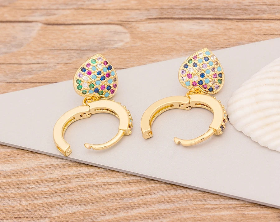 New Fashion Classic Heart Cross Eyes Shape Gold Color Drop Earrings Multi-color Copper CZ Stones Jewelry Gift For Women Girls - Floq & Raman